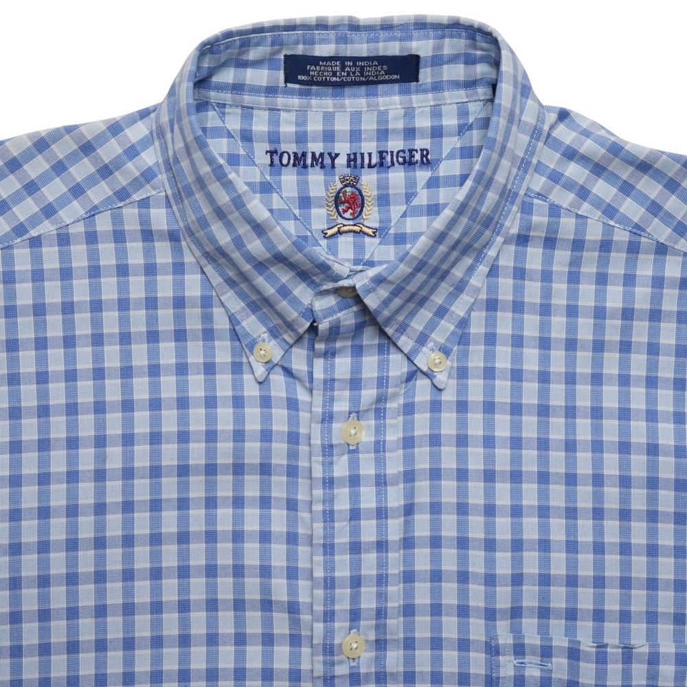 Y2K Tommy Hilfiger Button Down Mens M Blue Check Preppy‎